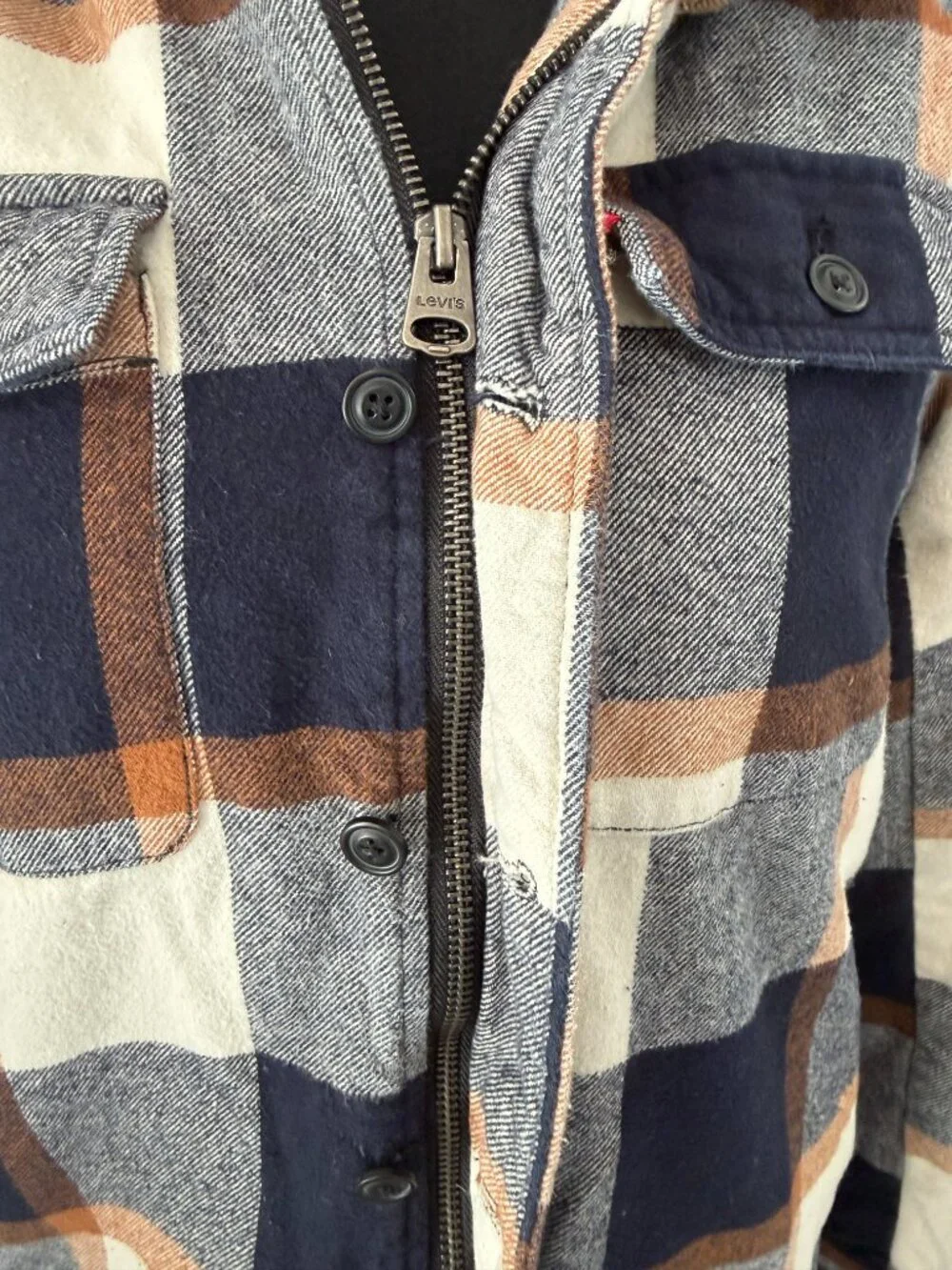 LEVI'S Plaid Cotton Sherpa Lined Hoodie Jacket Mens Small